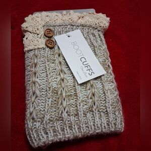 Vanity Boot Cuffs Mocha Knit Boot Cuffs with Button Detail NWT